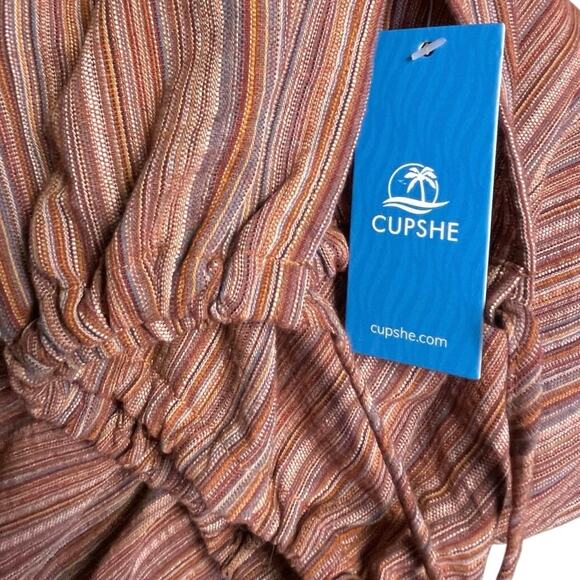 NWT CUPSHE Women’s Boho Brown Striped Wideleg Halter Jumpsuit large - Picture 9 of 9